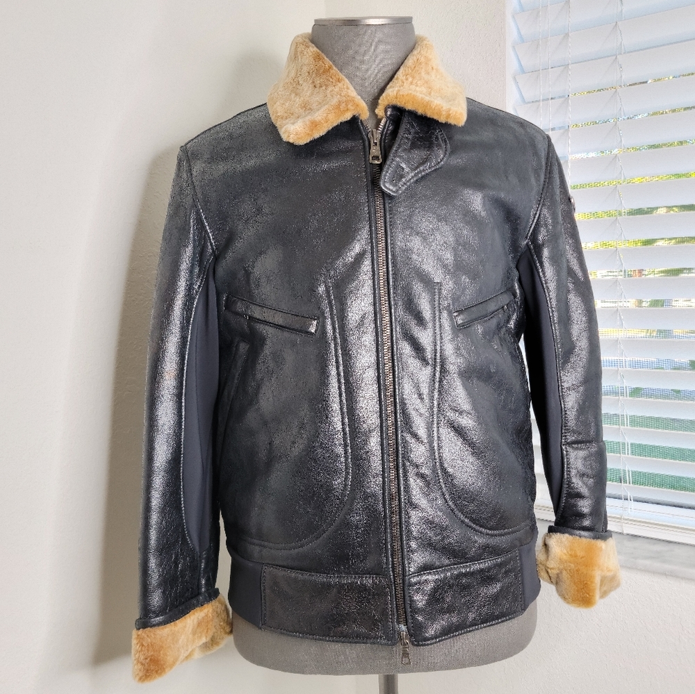 POST CARD Men's Cracked Leather Faux Shearling Lined Jacket 40.